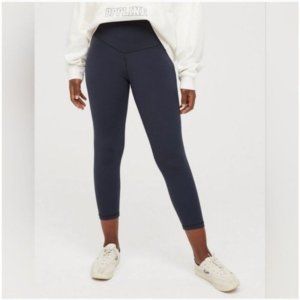 Aerie Real Me Hi Rise 3/4 Cropped Leggings Size Small Steel Blue
